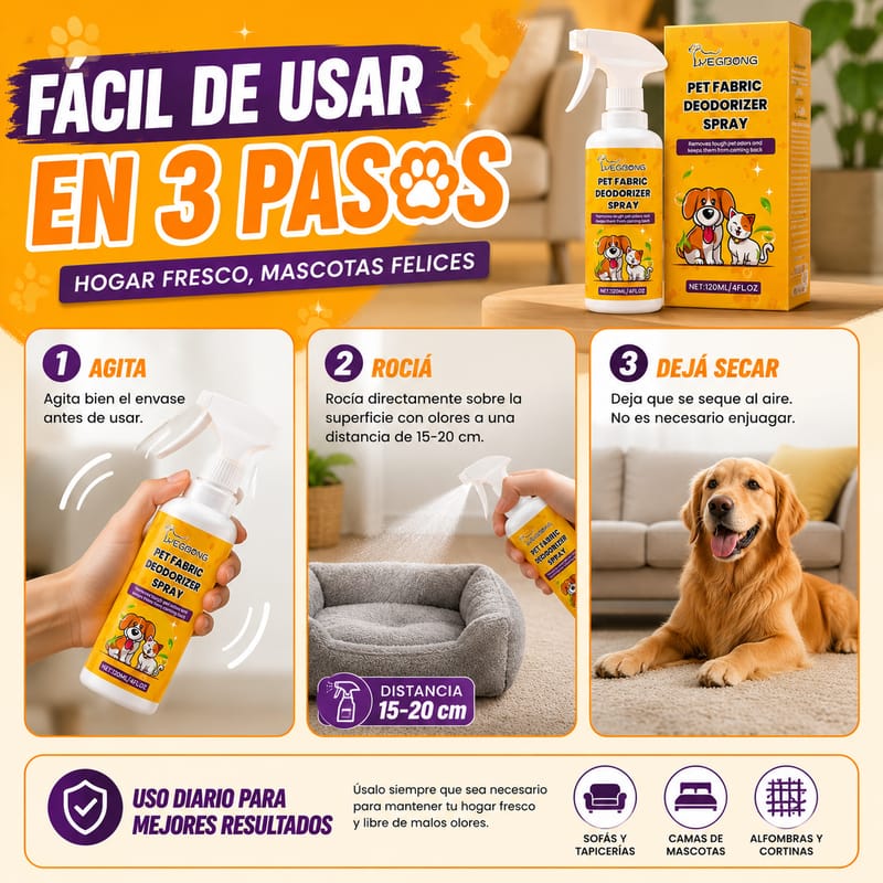 Cómo usar el spray en 3 pasos: agita, rocía y deja secar
