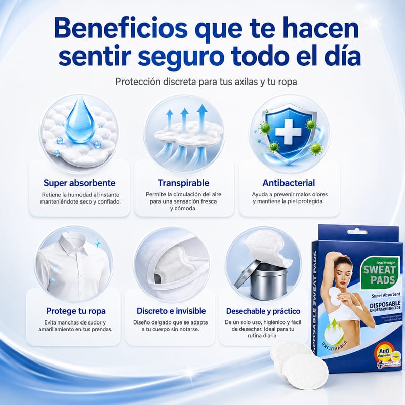 Beneficios que te hacen sentir seguro todo el día: super absorbente, transpirable, antibacterial, protege tu ropa, discreto e invisible, desechable y práctico