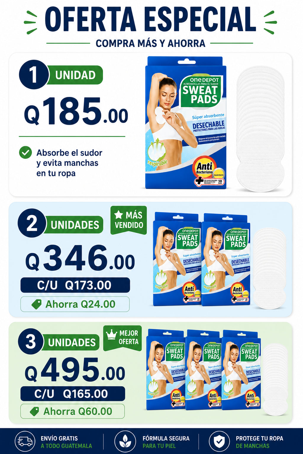 Oferta especial: compra más y ahorra, precios por 1, 2 y 3 unidades